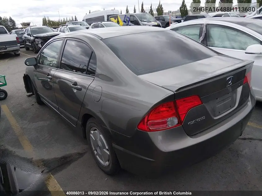 2008 HONDA CIVIC VIN 2HGFA16488H113680 — фото 3