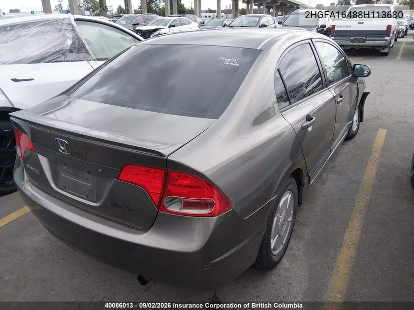 2008 HONDA CIVIC VIN 2HGFA16488H113680 — фото 4