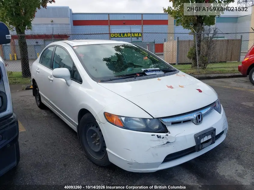 HONDA CIVIC 2008, VIN 2HGFA169X8H021532