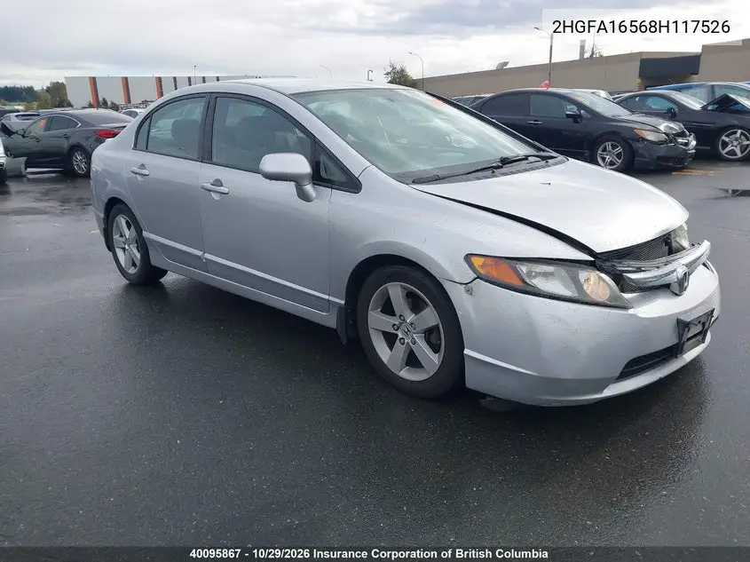 HONDA CIVIC 2008, VIN 2HGFA16568H117526