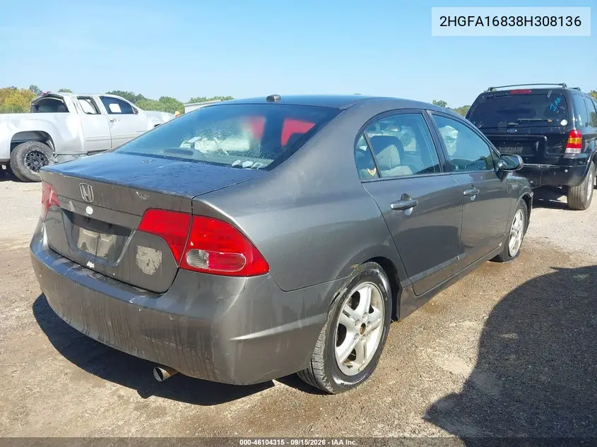 2008 HONDA CIVIC VIN 2HGFA16838H308136 — фото 4