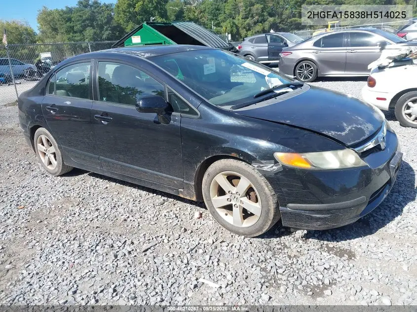HONDA CIVIC 2008, VIN 2HGFA15838H514025