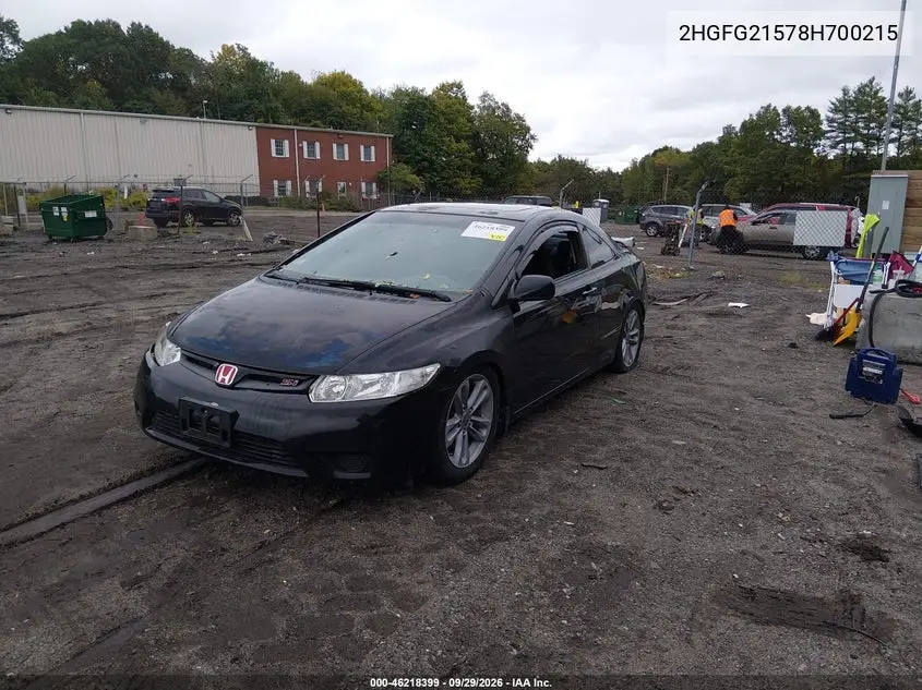 2008 HONDA CIVIC VIN 2HGFG21578H700215 — фото 2
