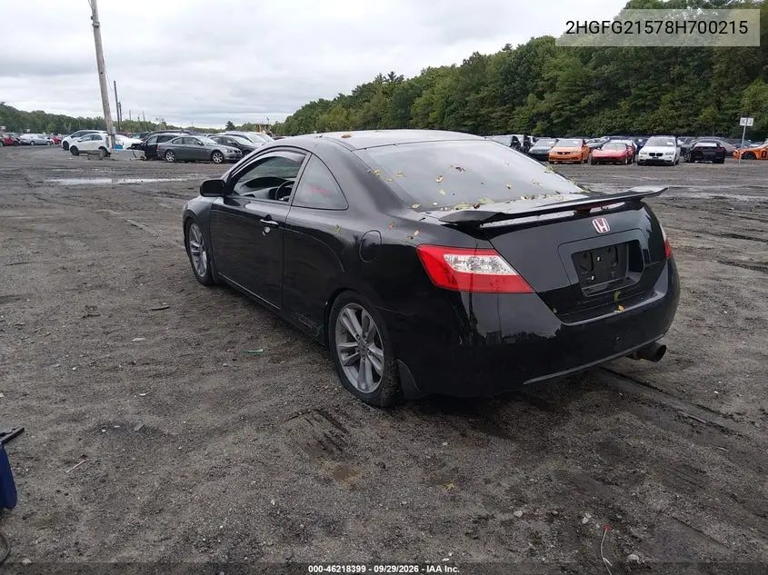 2008 HONDA CIVIC VIN 2HGFG21578H700215 — фото 3