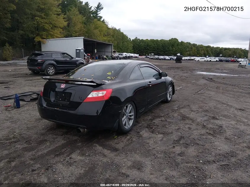 2008 HONDA CIVIC VIN 2HGFG21578H700215 — фото 4