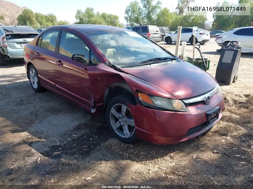 HONDA CIVIC 2008, VIN 1HGFA16958L071449