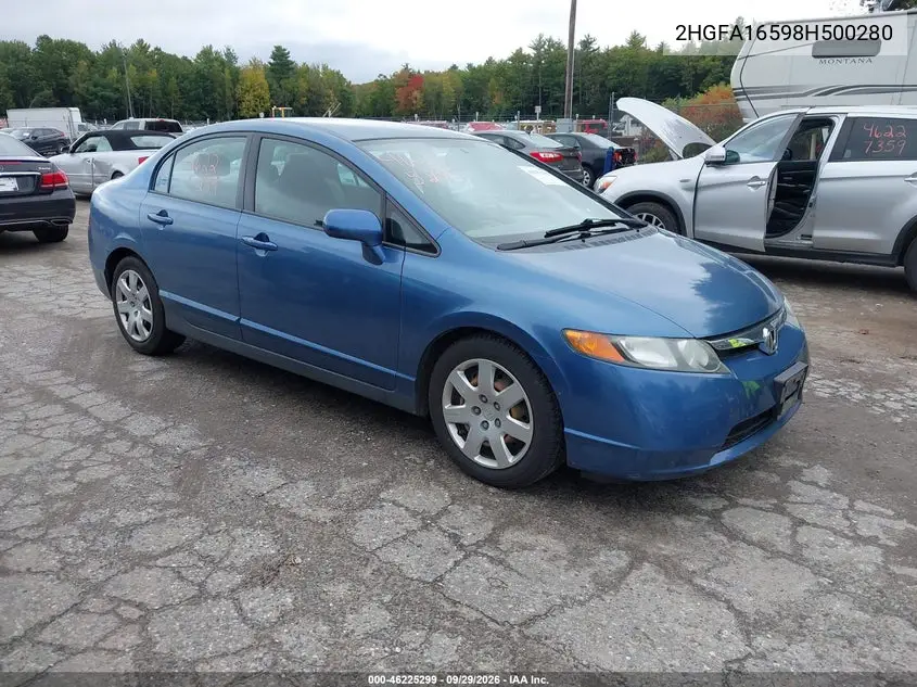 HONDA CIVIC 2008, VIN 2HGFA16598H500280