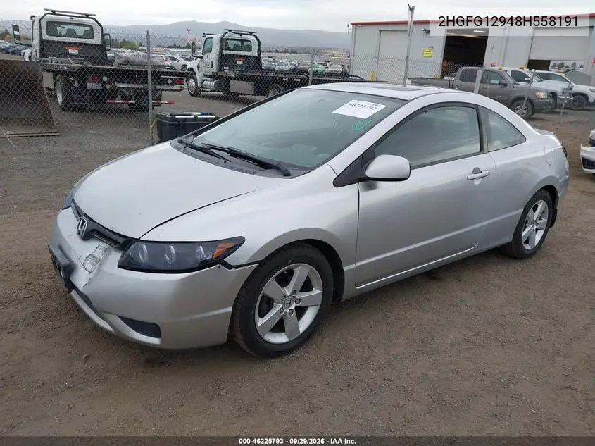 2008 HONDA CIVIC VIN 2HGFG12948H558191 — фото 2
