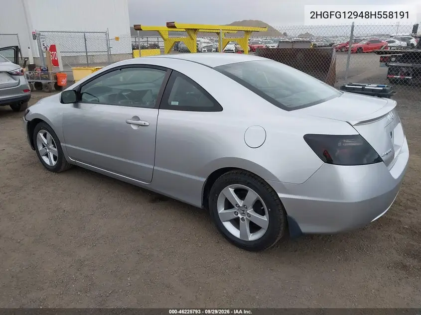 2008 HONDA CIVIC VIN 2HGFG12948H558191 — фото 3