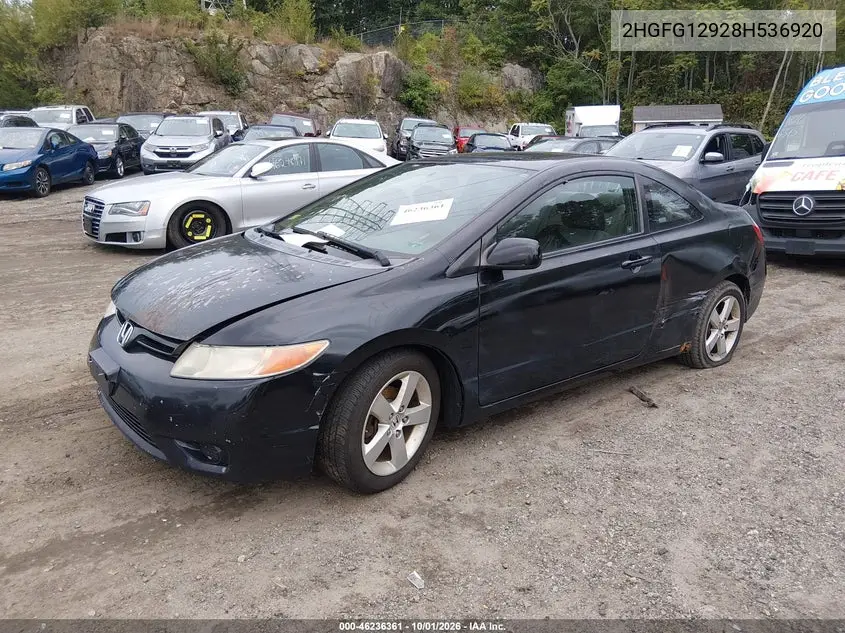 2008 HONDA CIVIC VIN 2HGFG12928H536920 — фото 2