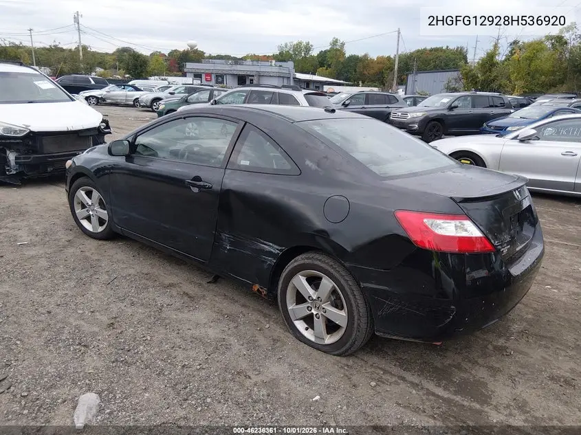 2008 HONDA CIVIC VIN 2HGFG12928H536920 — фото 3