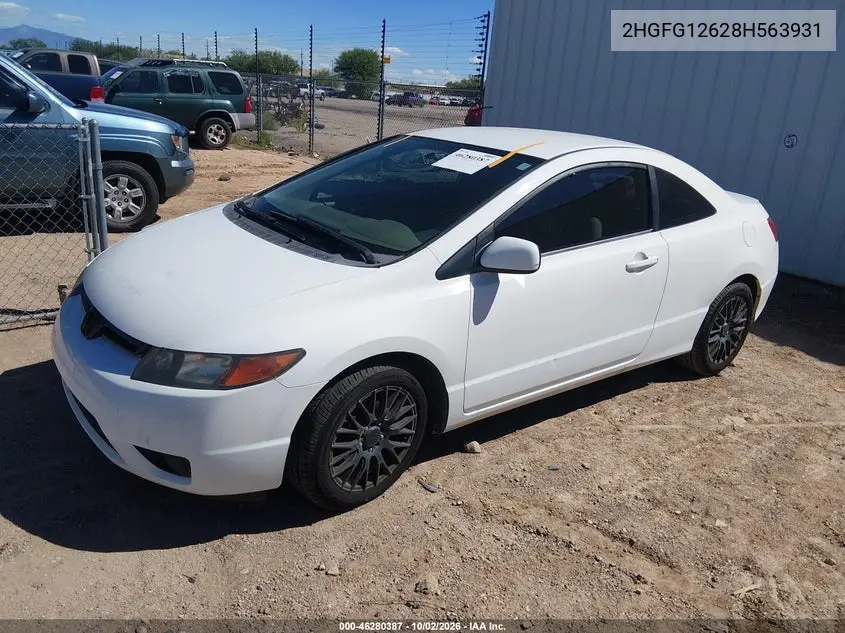 2008 HONDA CIVIC VIN 2HGFG12628H563931 — фото 2