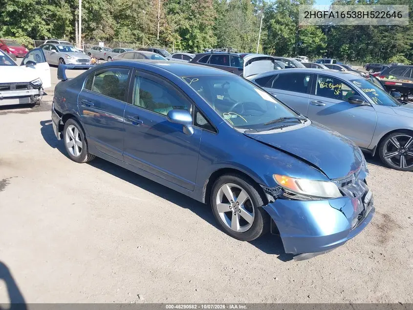 HONDA CIVIC 2008, VIN 2HGFA16538H522646