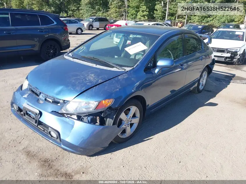 2008 HONDA CIVIC VIN 2HGFA16538H522646 — фото 2