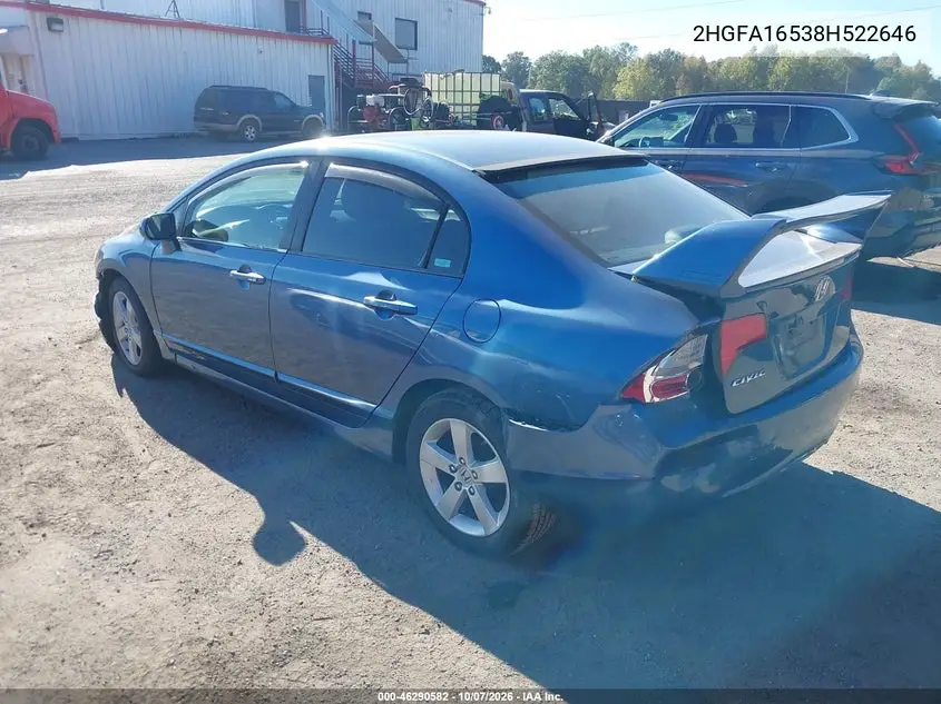 2008 HONDA CIVIC VIN 2HGFA16538H522646 — фото 3