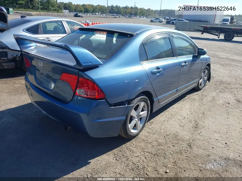 2008 HONDA CIVIC VIN 2HGFA16538H522646 — фото 4