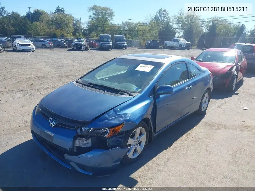 2008 HONDA CIVIC VIN 2HGFG12818H515211 — фото 2
