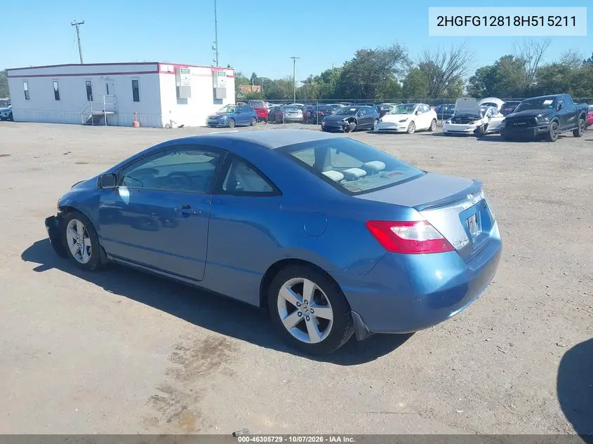 2008 HONDA CIVIC VIN 2HGFG12818H515211 — фото 3