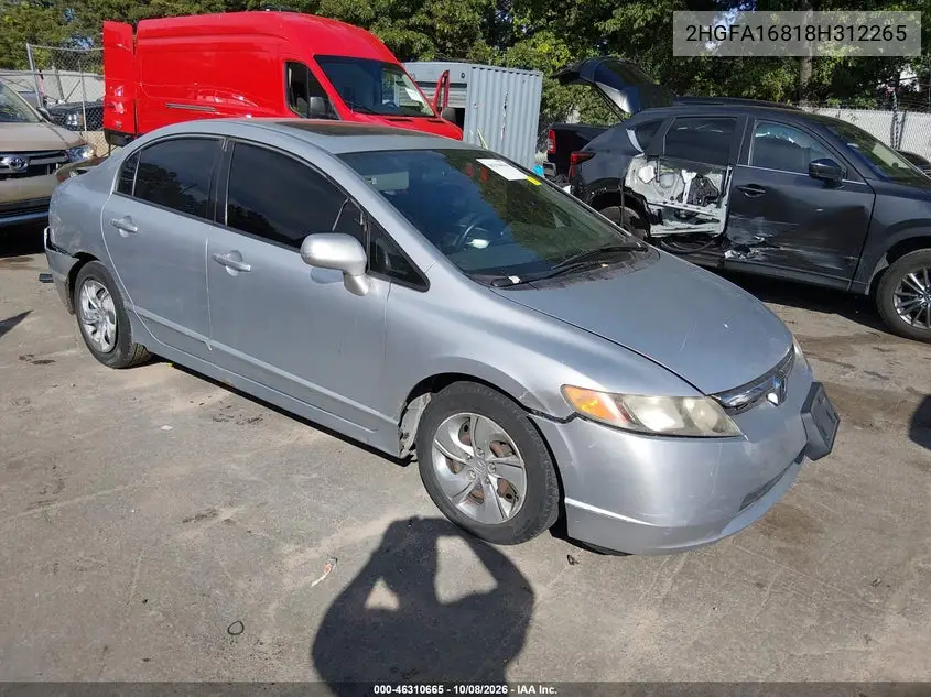 HONDA CIVIC 2008, VIN 2HGFA16818H312265