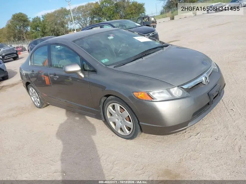 HONDA CIVIC 2008, VIN 2HGFA16508H341455