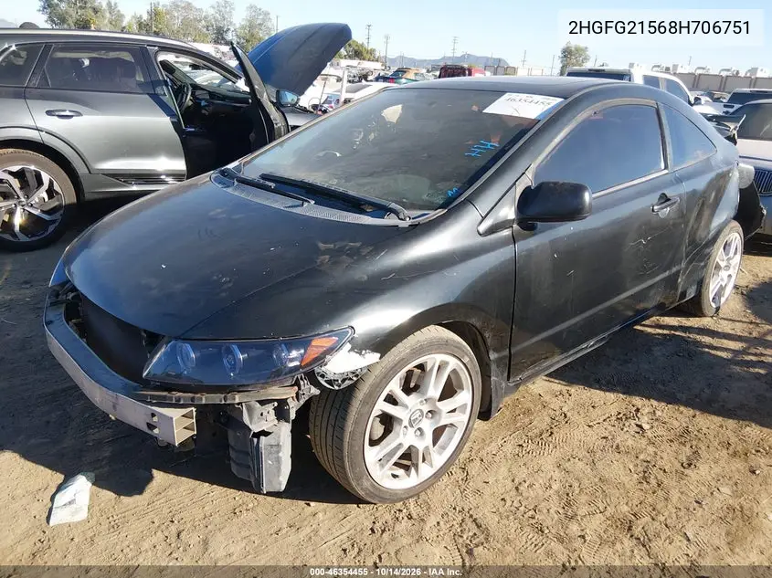 2008 HONDA CIVIC VIN 2HGFG21568H706751 — фото 2