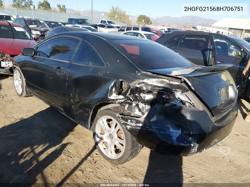 2008 HONDA CIVIC VIN 2HGFG21568H706751 — фото 3