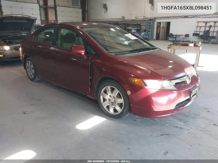 HONDA CIVIC 2008, VIN 1HGFA165X8L098451