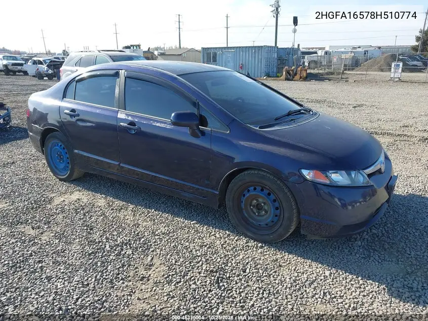 HONDA CIVIC 2008, VIN 2HGFA16578H510774