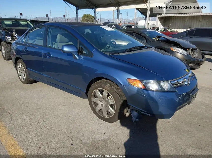 HONDA CIVIC 2008, VIN 2HGFA16578H535643