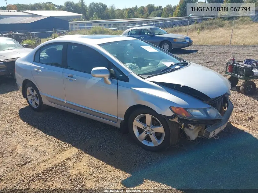 HONDA CIVIC 2008, VIN 1HGFA16838L067794