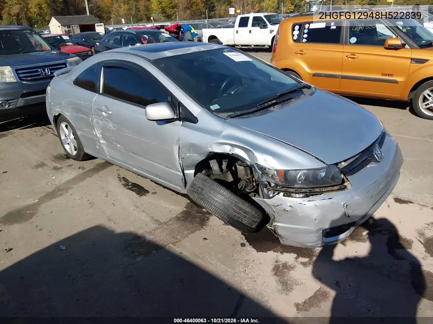 HONDA CIVIC 2008, VIN 2HGFG12948H522839