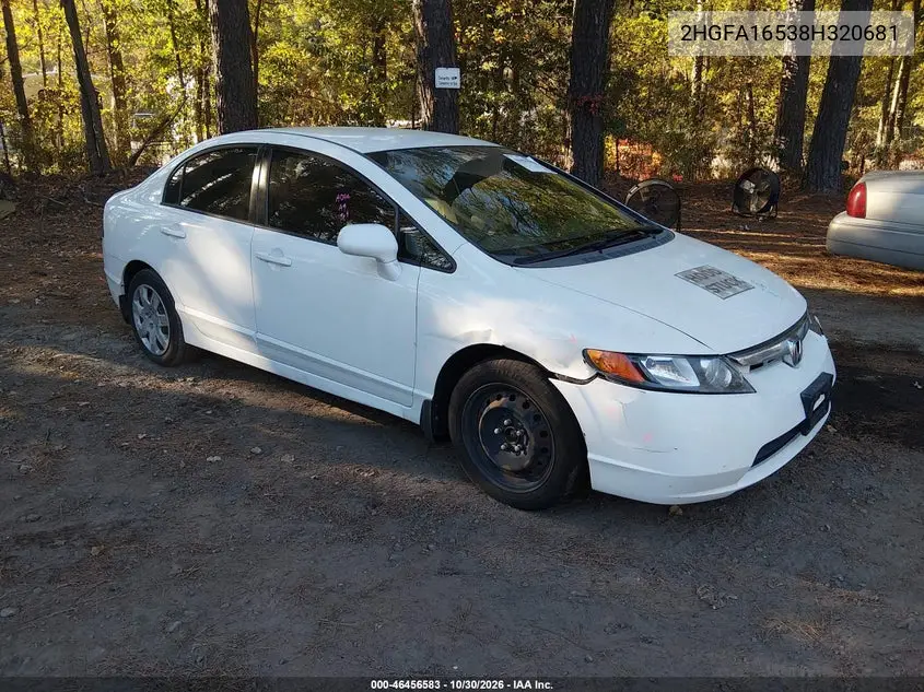 HONDA CIVIC 2008, VIN 2HGFA16538H320681