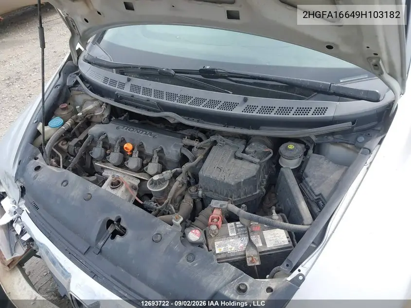 2009 HONDA CIVIC VIN 2HGFA16649H103182 — фото 10