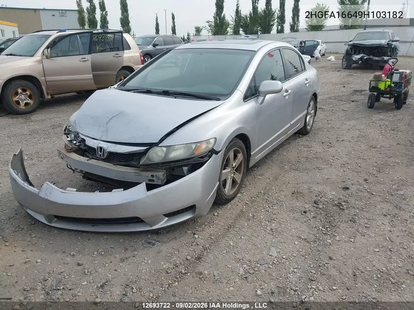 2009 HONDA CIVIC VIN 2HGFA16649H103182 — фото 2