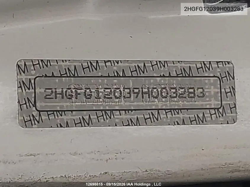 2009 HONDA CIVIC VIN 2HGFG12039H003283 — фото 20