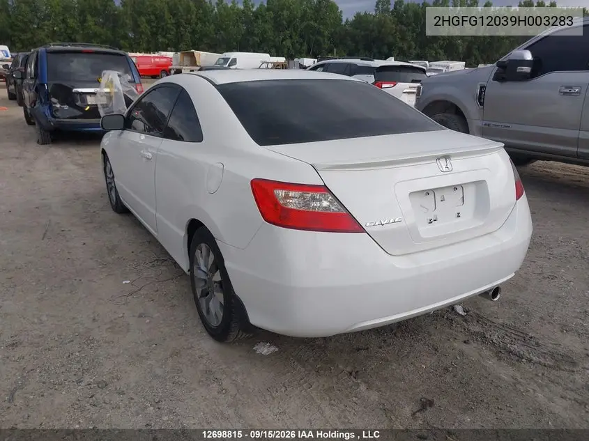 2009 HONDA CIVIC VIN 2HGFG12039H003283 — фото 3