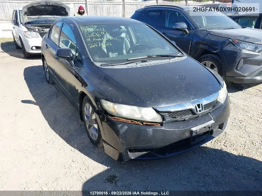 HONDA CIVIC 2009, VIN 2HGFA160X9H020691