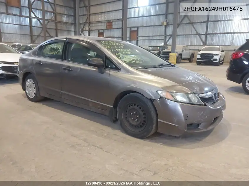 HONDA CIVIC 2009, VIN 2HGFA16249H016475