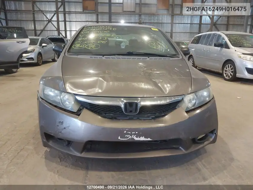 2009 HONDA CIVIC VIN 2HGFA16249H016475 — фото 13