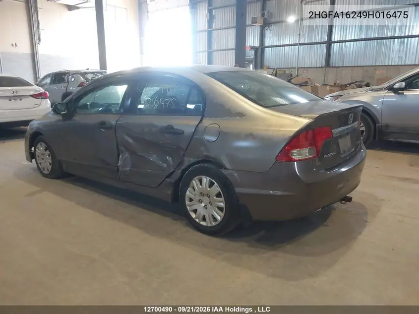 2009 HONDA CIVIC VIN 2HGFA16249H016475 — фото 3