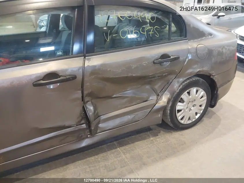 2009 HONDA CIVIC VIN 2HGFA16249H016475 — фото 6