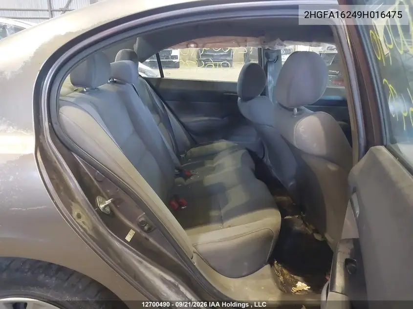 2009 HONDA CIVIC VIN 2HGFA16249H016475 — фото 8