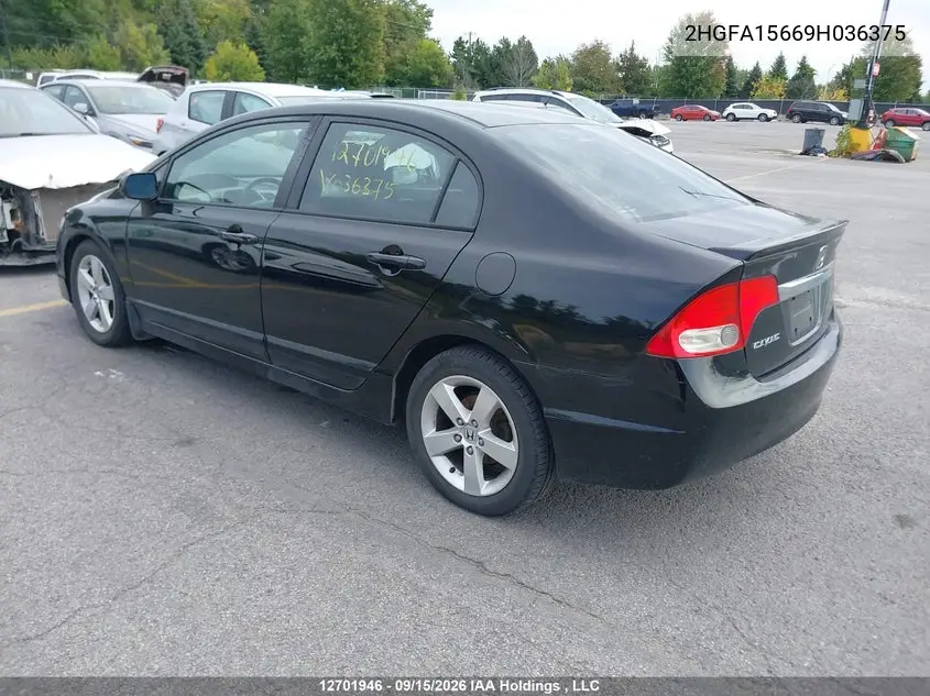 2009 HONDA CIVIC VIN 2HGFA15669H036375 — фото 3