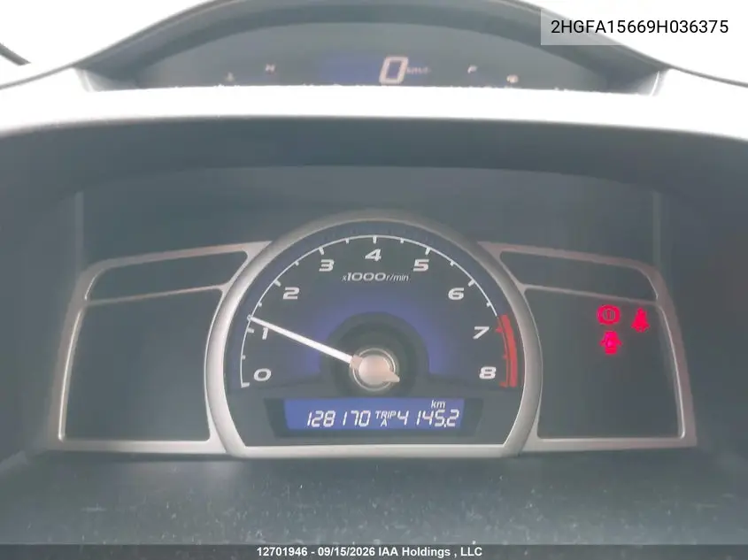 2009 HONDA CIVIC VIN 2HGFA15669H036375 — фото 7