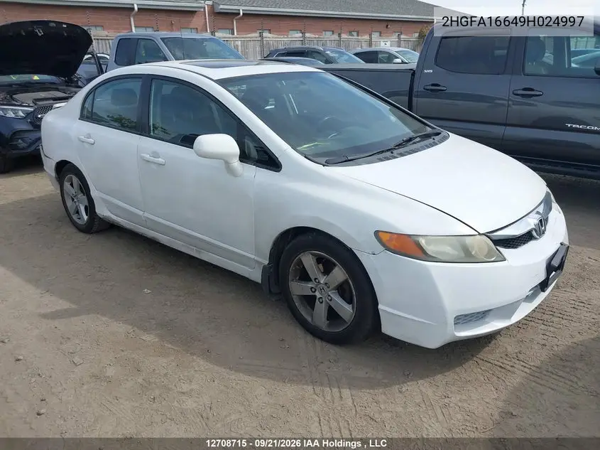 HONDA CIVIC 2009, VIN 2HGFA16649H024997