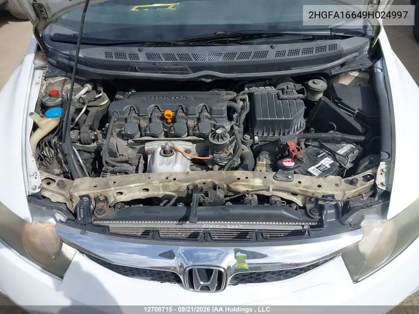 2009 HONDA CIVIC VIN 2HGFA16649H024997 — фото 10