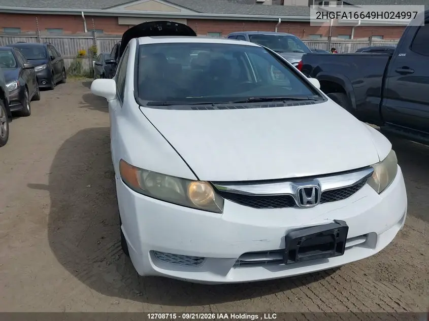 2009 HONDA CIVIC VIN 2HGFA16649H024997 — фото 12
