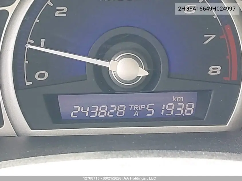 2009 HONDA CIVIC VIN 2HGFA16649H024997 — фото 15