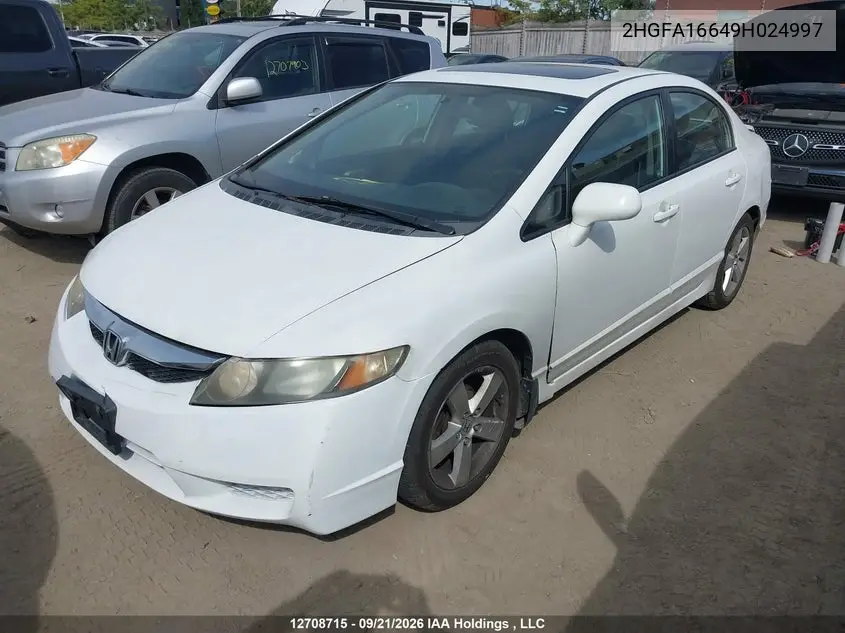 2009 HONDA CIVIC VIN 2HGFA16649H024997 — фото 2