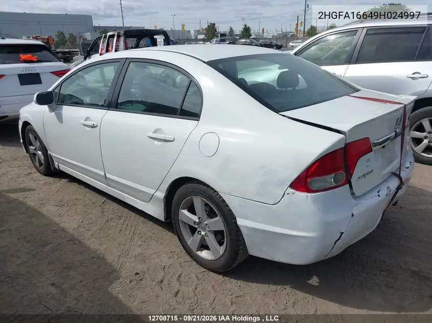 2009 HONDA CIVIC VIN 2HGFA16649H024997 — фото 3